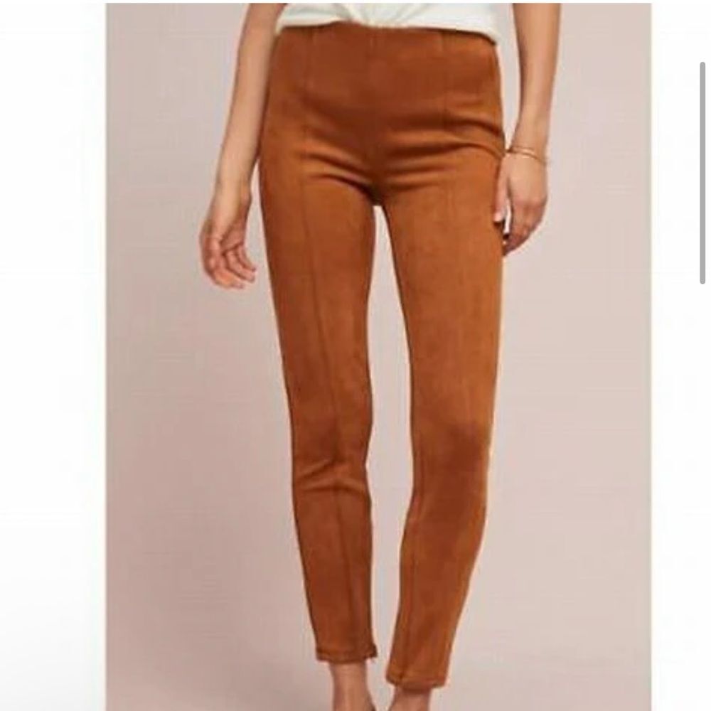 ANTHROPOLOGIE FAUX SUEDE LEGGING Brown Cognac SIZE 29 Stretch